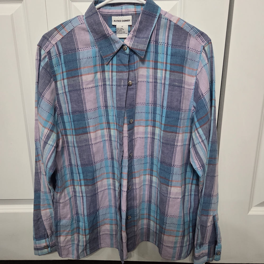 Alfred Dunner Ladies Casual Plaid Shirt - Blue and Lavender